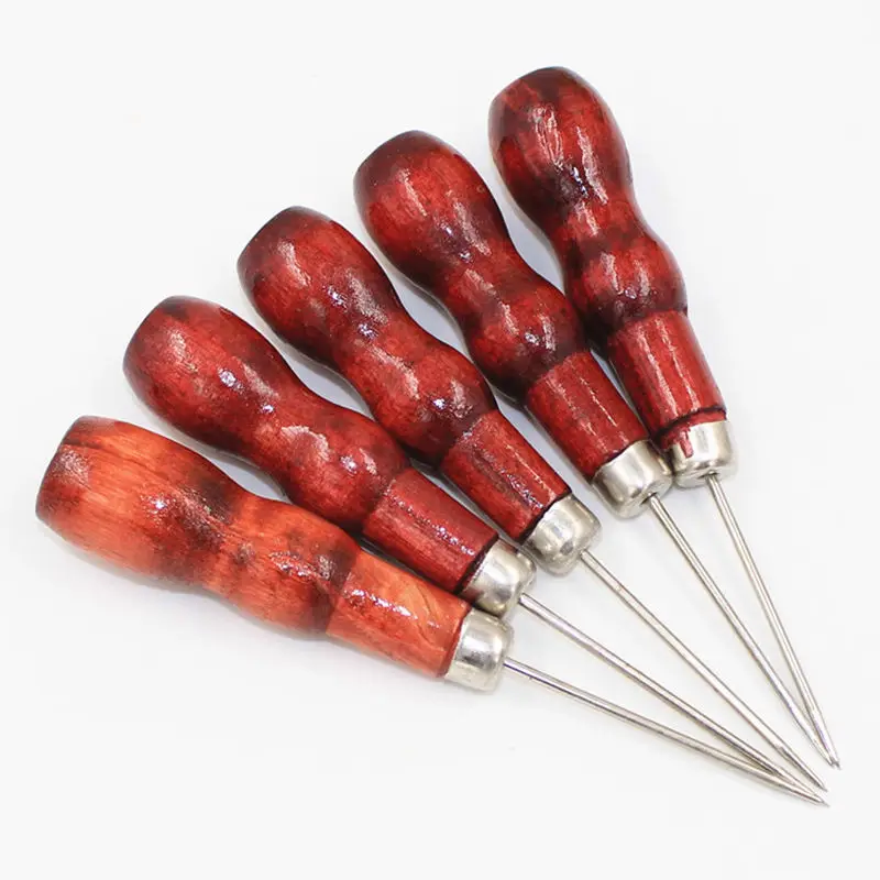 5pcs Wooden Handle Steel Needle Sewing Awl Hole Maker for Canvas