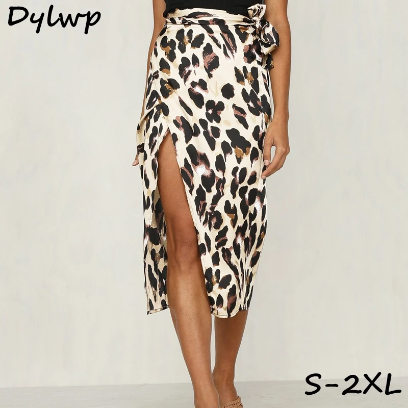 

Women Chiffon Leopard Print Long Boho Skirt 2019 Summer Casual Ladies High Waisted Maxi Skirts Fashion Lace Up Split Skirts