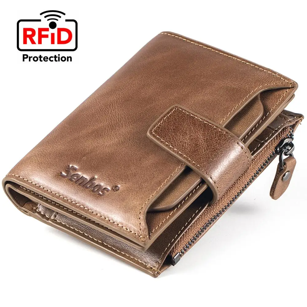Men's Wallet, Senbos Khaki Genuine Cowhide RFID Blocking Soft Leather
