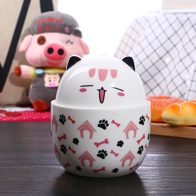 Kawaii Pink Cat Ceramic Mugs with Spoon 3