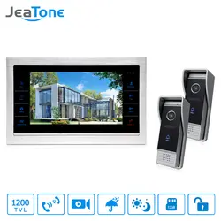JeaTone Новый 10 "TFT сенсорная кнопка видео домофон дверной звонок с 1200TVL COMS 2 Камера + 1 монитор для дома