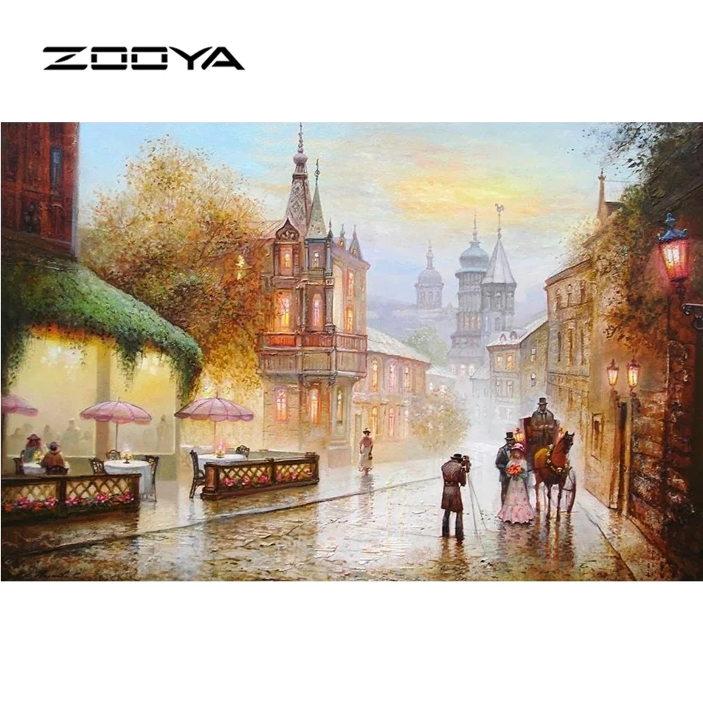 

ZOOYA Full Diamond Embroidery Needlework Diy Rhinestones Kits Full Diamond Mosaic Natural Scenic City Diamond Painting RF1416