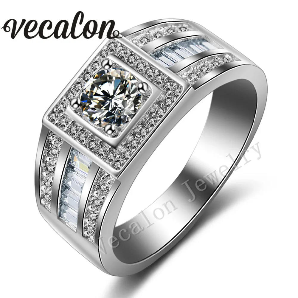 Vecalon Men  Engagement  Band Solitaire 1ct Cz AAAAA Zircon 