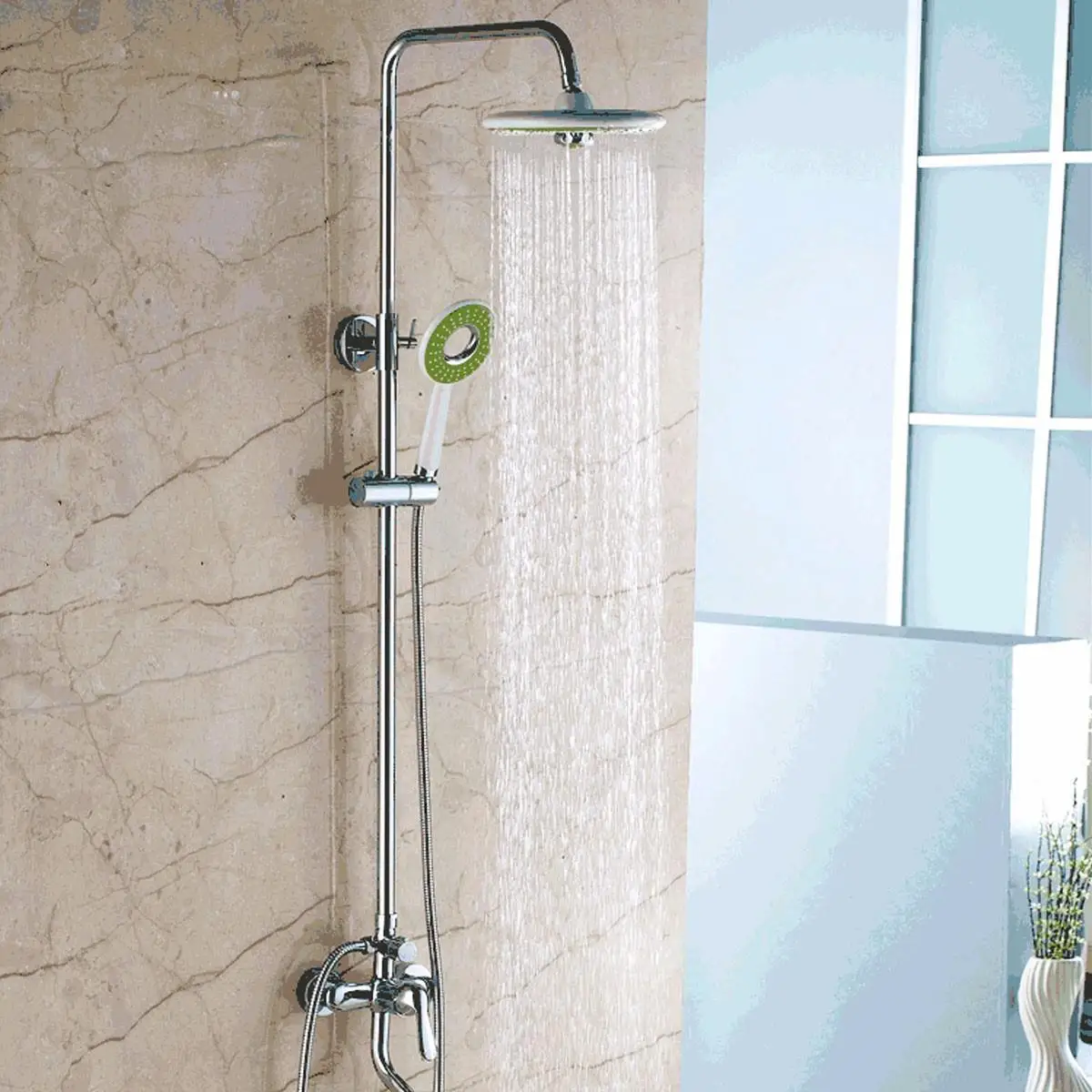 

2pcs Bathroom Round Rain Rainfall Top Shower Head Hand Held Showerhead Sets Green White Bath Shower
