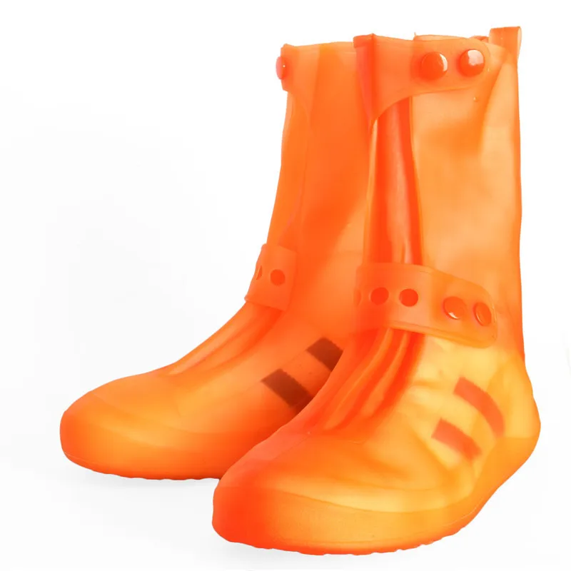 Aleafalling Women PVC Integral Mould Waterproof Reusable Rain Shoes Covers Rain Boot Anti-skid High Outdoor Shoes Covers SC35 - Цвет: Оранжевый