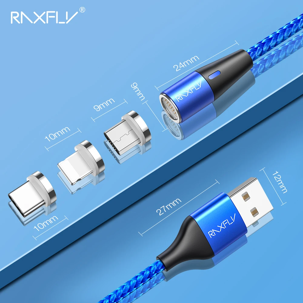 RAXFLY Магнитный зарядный кабель светодиодный 1 м Магнитный зарядный провод для телефона Micro usb type C для iPhone 6 7 X Магнитный зарядный кабель