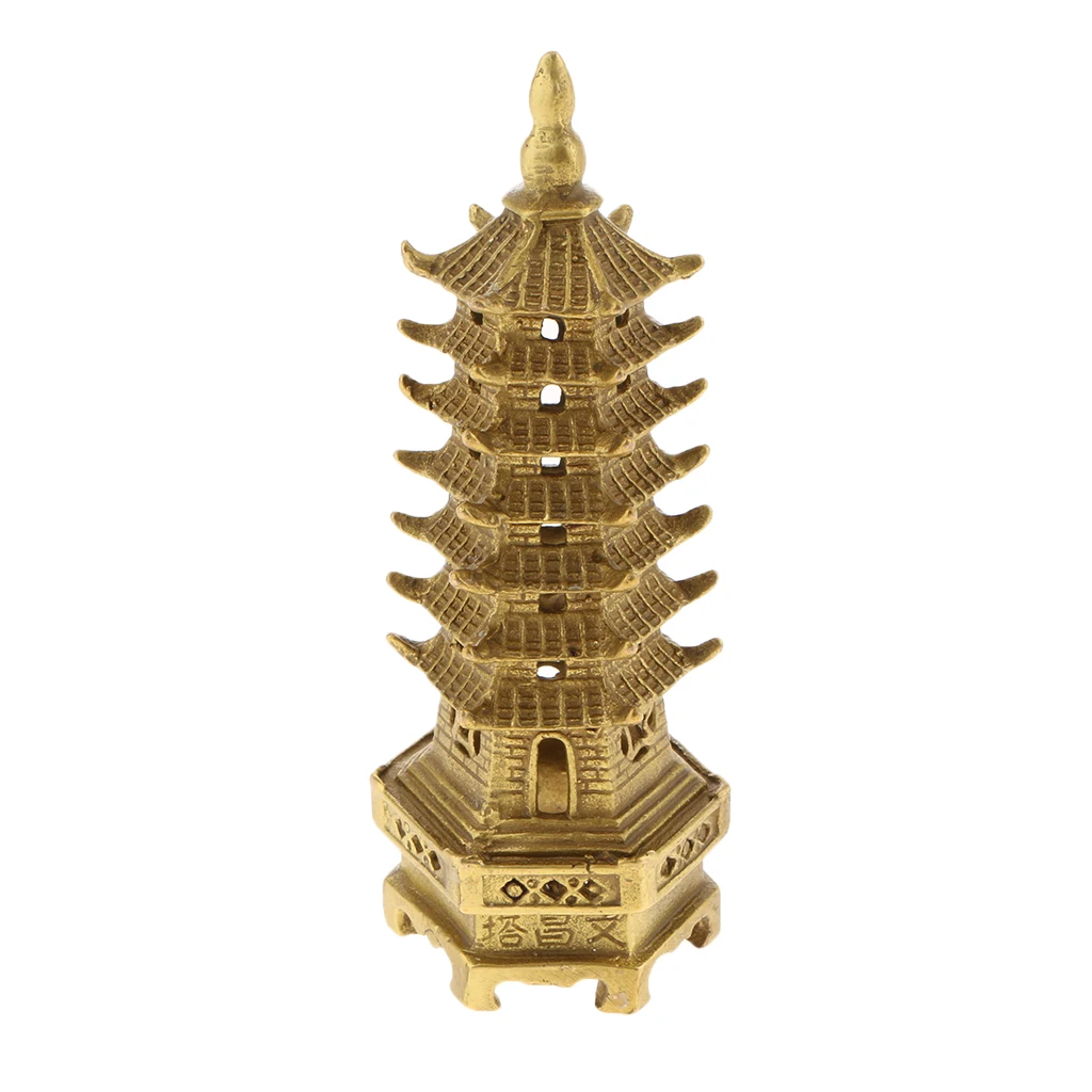 Chinese Traditional Copper Buddhist Wen Chang Tower Model Figurine Buddhism Stupa Pagoda Tower