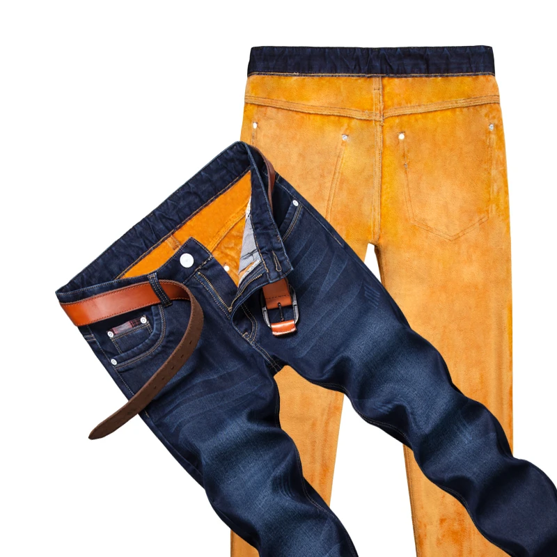 Толстые джинсы мужские зимние теплые бархатные толстые джинсы новые мужские прямые синие джинсовые брюки тяжеловесные длинные джинсы