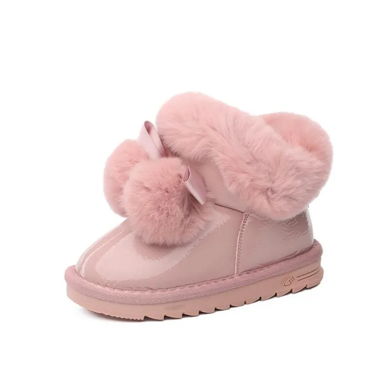 

2019 winter new children snow boots big kids leather boots warm shoes with fur princess baby girls ankle boots