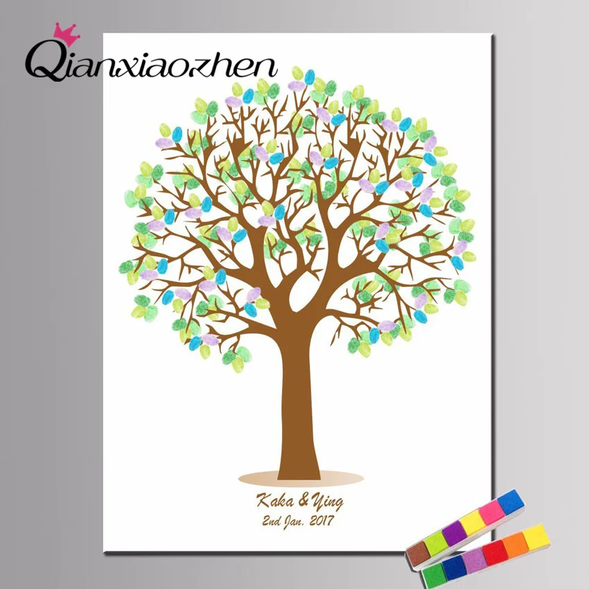 

Qianxiaozhen Personalized Tree Fingerprint Wedding Guest Book Wedding Decoration Mariage Gastenboek Arbol De Huellas Para Boda