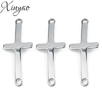 

XINYAO 10pcs/bag Stainless Steel Charms Silver Color Cross Charms Necklace bracelet Connectors Fit Mens Jewelry Findings F7176