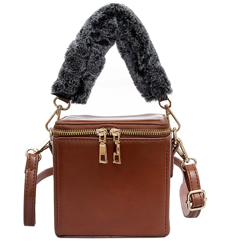 

European Fashion Female Square Box Bag New Quality PU Leather Women's Designer Handbag Plush Tote bag Shoulder Messenger Bags