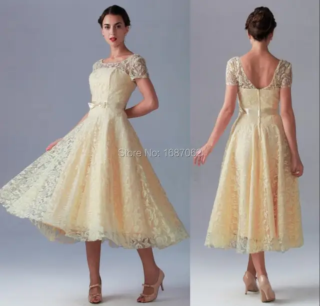 Yellow Lace Tea Length Dress