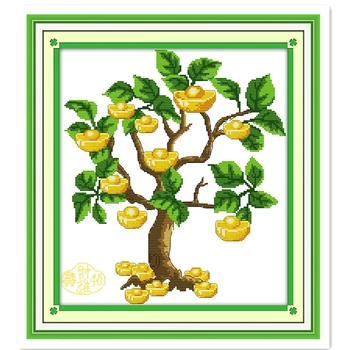 

Money Tree (3) Embroidery Cross Set 11CT 14CT Printed On Canvas Cross Stitch Kit Chinese Counted Cross Stitch Pattern Painting