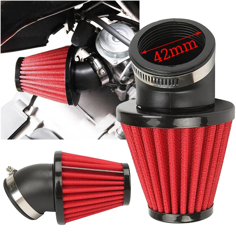 

Red 42mm Intake Air Filter 45° Bend Motorcycle Scooter ATV Universal Cone Shape