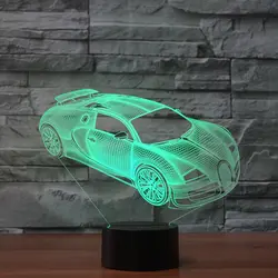 3D Оптическая иллюзия ночник, 7 цветов светодиодный 3D, Bugatti Veyron 3D светодиодный для детей и взрослых, спортивный гоночный автомобиль свет