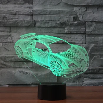 

3D Optical Illusion Night Light, 7 Color LED 3D Lamp, Bugatti Veyron 3D LED For Kids and Adults, Sports Racing Car Light Up
