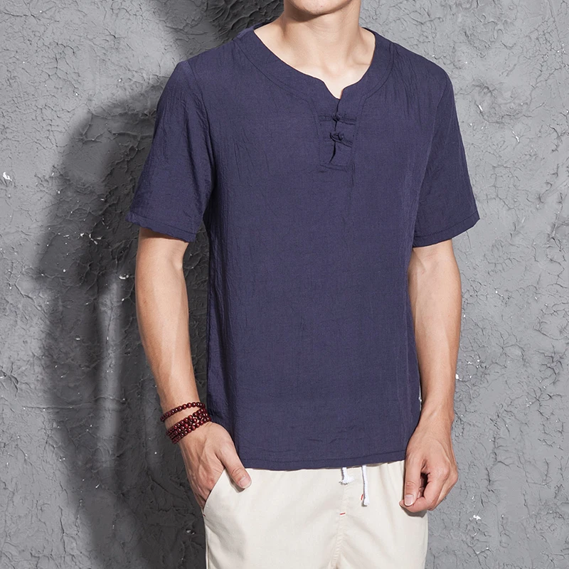 New Summer Casual Men' S Linen T-Shirts Short Sleeve Solid Mandarin Collar Fashion T-Shirt Mens Clothing Simple and Generous New Summer Casual Men' S Linen T-Shirts Short Sleeve Solid Mandarin Collar Fashion T-Shirt Mens Clothing Simple and Generous