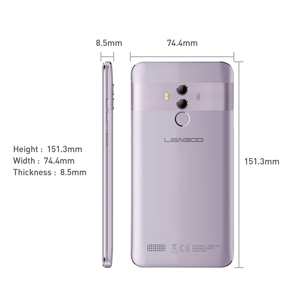 LEAGOO T8s Face ID Smartphone 5.5''FHD Incell RAM 4GB ROM 32GB Android 8.1 MT6750T Octa Core 3080mA