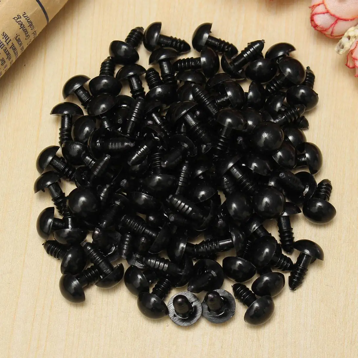 Глаза защитные черные пластиковые для кукол 12 мм 100 шт./50 пар|black plastic safety eyes|safety