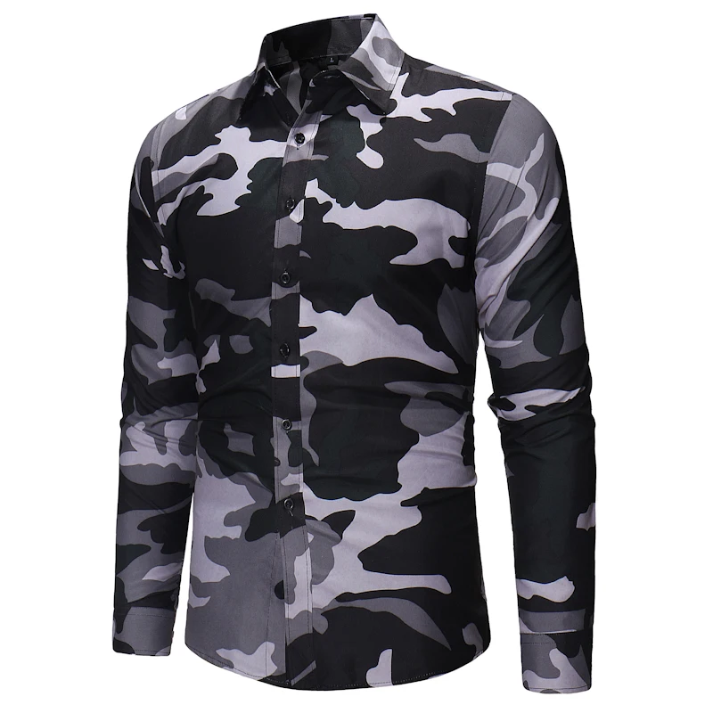 

Mens Luxury Camouflage Shirts Formal Slim Fit Shirt Autumn Top