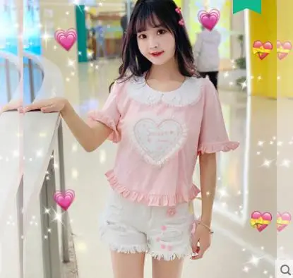 

Princess sweet lolita T-shirt Summer Korean version of all match Sweet Little Fresh Doll Loving Short Sleeve T-shirt KKQ002
