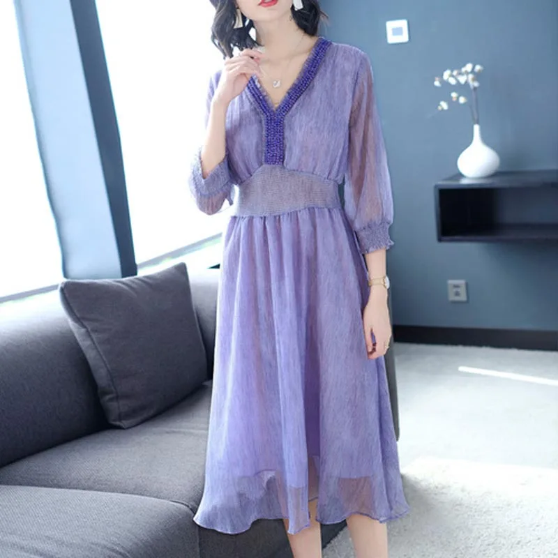 lavender silk chiffon dress