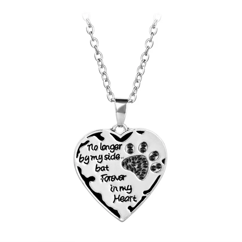 

No Longer Be My Side But Forever In My Heart" Pink White Silver Crystal Cats Dogs Paws Claw Print & Heart Necklace Hot Sale