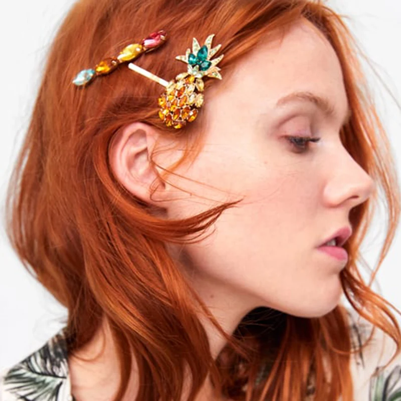 

FASHIONSNOOPS za Pineapple Crystal Hairpins Headwear For Women Rhinestone Hair Clips Pins Barrette Styling Tools Accessories