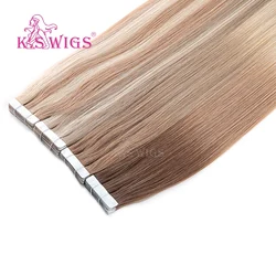 K.S WIGS Straight Tape In Remy Hair Extensions Double Drawn Skin Weft On Adhesive Piano Color 16'' 20'' 24'' K.S WIGS Straight Tape In Remy Hair Extensions Double Drawn Skin Weft On Adhesive Piano Color 16'' 20'' 24''