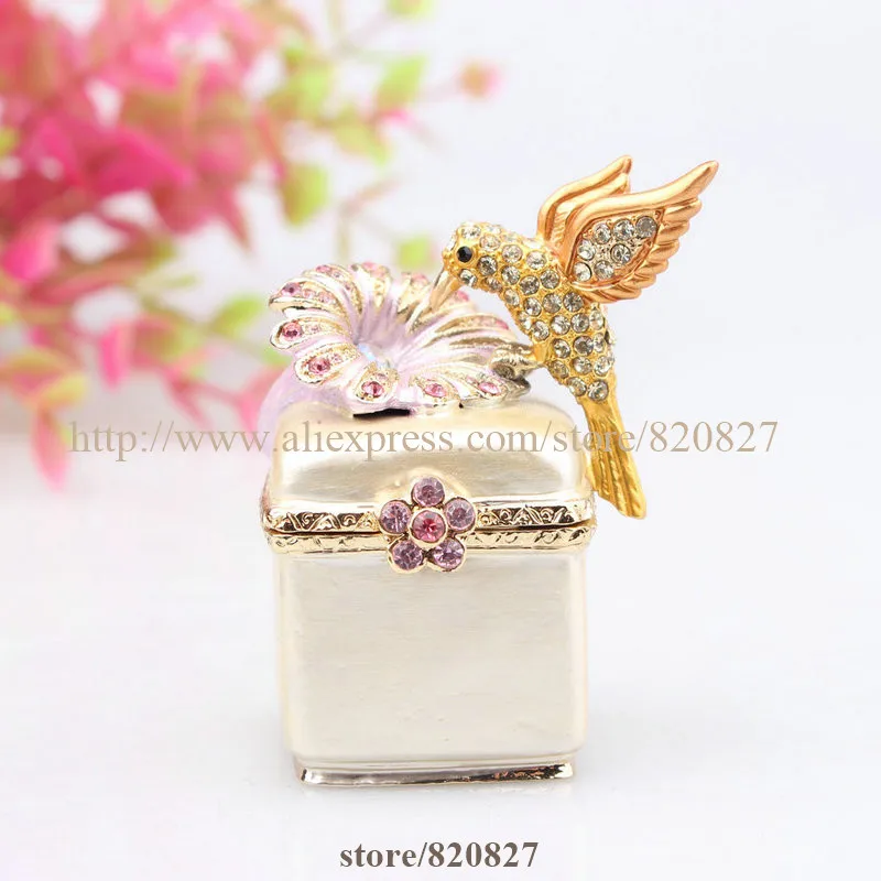 Trinket Box with Birds 2 Birds Jeweled Faberge Inspired Jewelry Gift Box Love Birds Hinged Trinket box Vintage Bird Figurine Jewelry Packaging