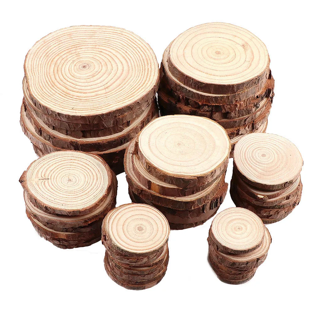 

3-7cm 5~10pieces Nature Pine Wood Chip Polished Base Handmake Craft With TreeBark Log Discs DIY Crafts Party Painting Decoration