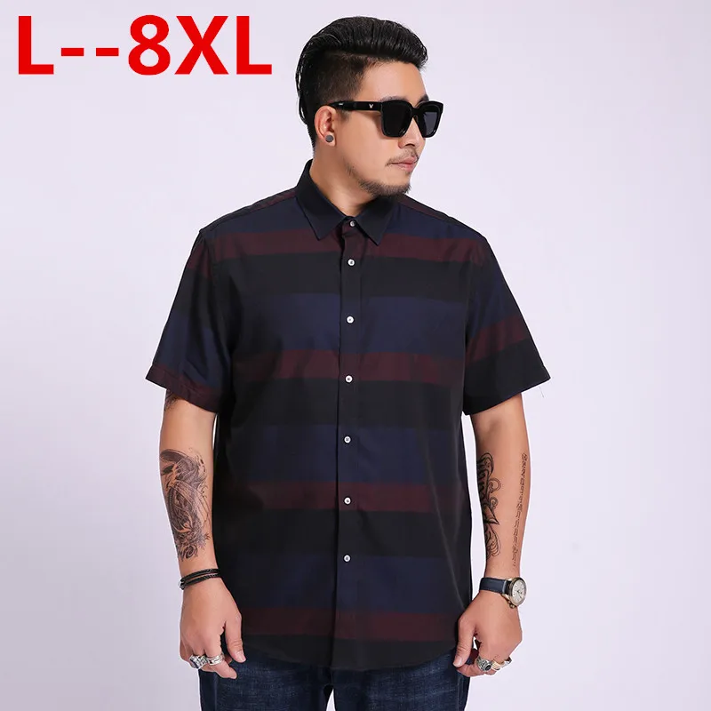 

Plus 8XL 6XL Mens Basic Dress Shirt Formal Business Twill Fabric Easy Care Short Sleeve Tops Shirts for Social Work Office Wear