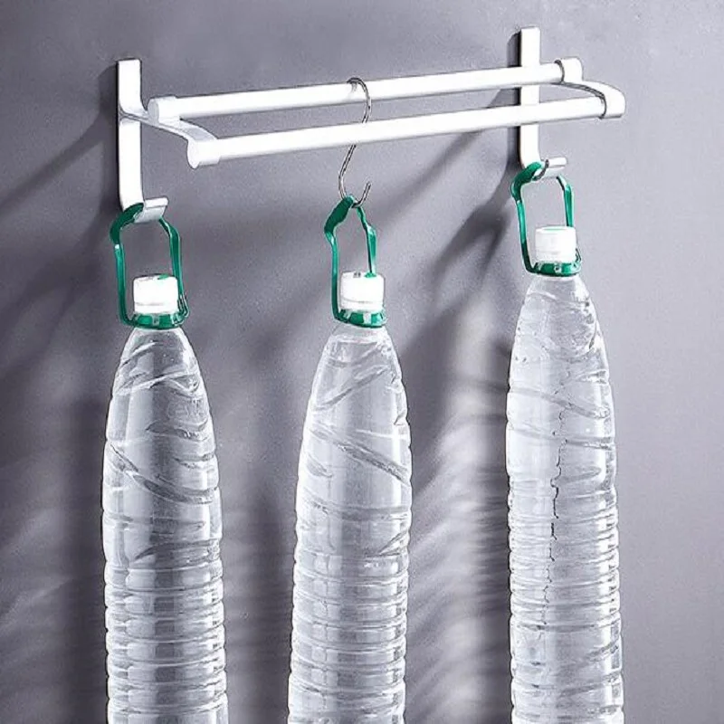 Bathroom Towel Rack Free Punch Space Aluminum Double Towel Bar Toilet Bathroom Hook Storage Shelf Wholesale