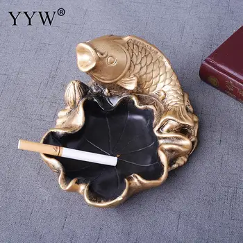 

New Gold Fish Ashtray Resin Ashtray Home Ash Tray Holder Portable Ashtray Cigarette Holder Retro Round Smoking Tools Accessory