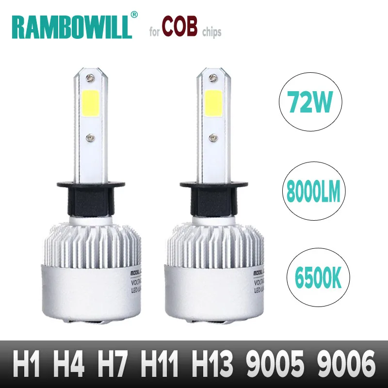 

H1 H4 H7 H11 H13 9005 9006 LED Headlight Bulb 72W Hi-Lo Beam Headlamp External Lights Daytime Running Light DRL COB 6500K 12V