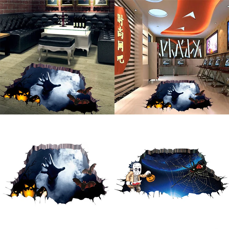2018 New 3D Vision Broken Floor Wall Sticker Halloween Horror Decal Room Decor 2 Styles