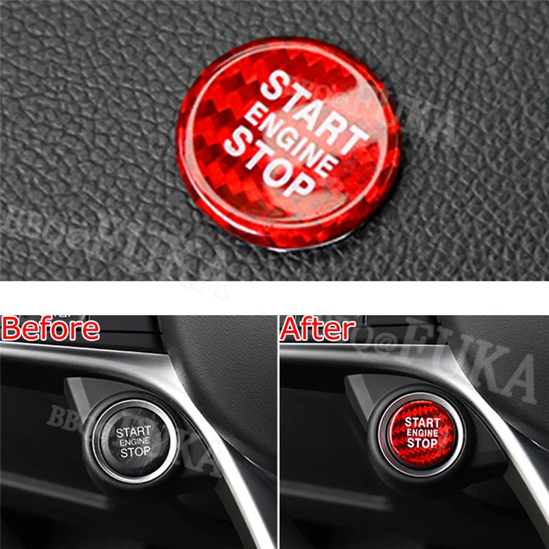 BBQ FUKA Carbon Fiber Car Engine Start Stop Button Cover Set Trim Sticker for Alfa Romeo