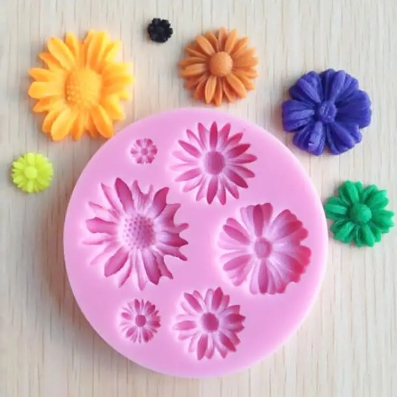 DIY 3D Daisy Rose Silicone Soap Mold Flower Round Fondant Mold Kitchen Cake Decorating Tools Kitchen Cake Baking Chocolate Mould