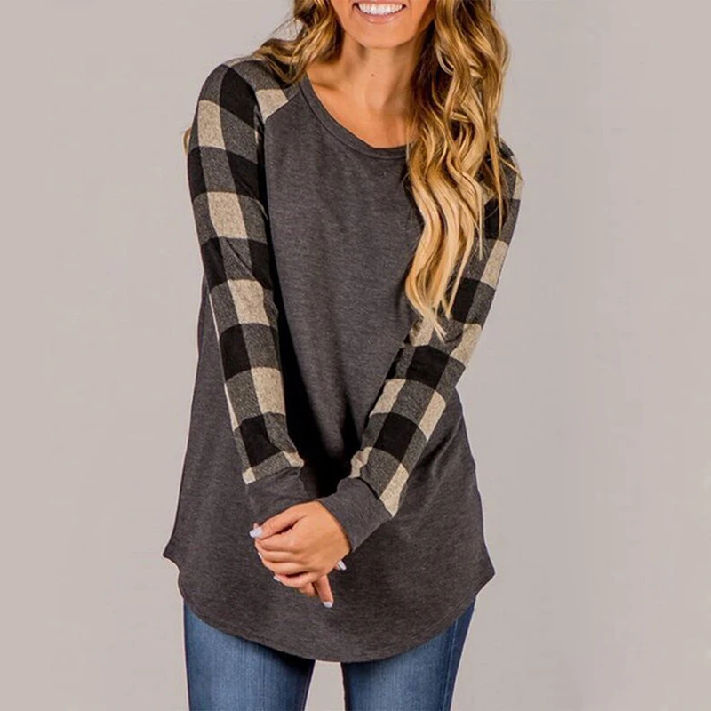 women-s-round-neck-plaid-sleeve-pullover-tee-shirt (2)