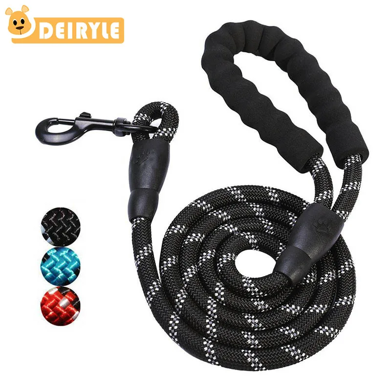 Pet Dog Leash Durable Round Rope Soft Foam Handle Reflective Tape 5ft