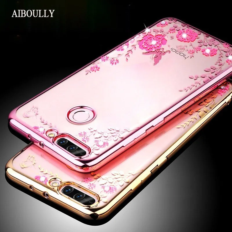 

Soft TPU Plating Case On Honor 7a Pro Cover Silicone Flower Diamond Glitter Protection Case For Huawei Honor7a 7 A 7apro Phone