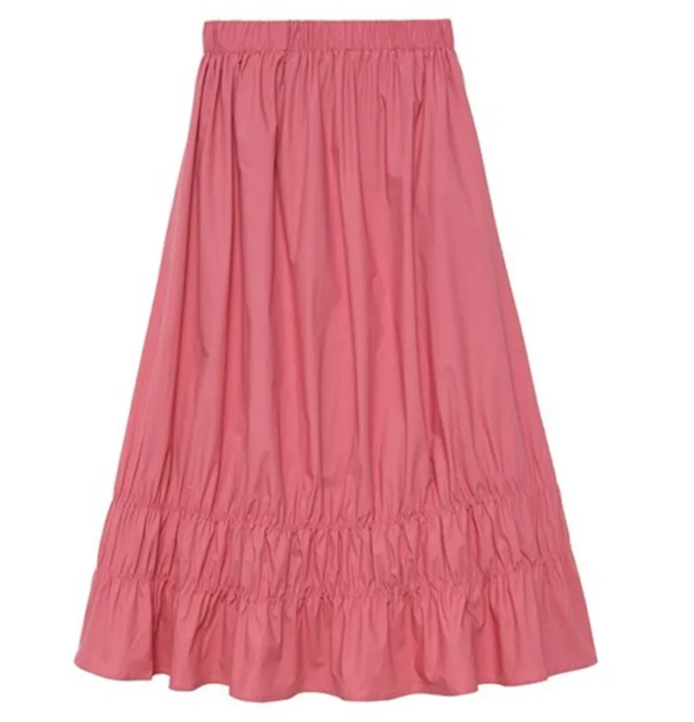 Корейская элегантная Длинная Хлопчатобумажная льняная юбка с высокой талией, плиссированная Милая юбка макси, большие размеры, розовые, желтые, фиолетовые, синие юбки 6xl 7xl - Цвет: Розовый