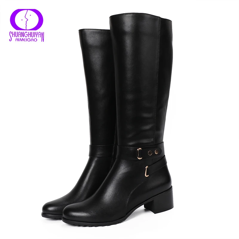 AIMEIGAO New 2017 Winter High Boots Round Toe knee High Boots Zipper Boots Winter Shoes For Women zapatos de mujer de moda Women's Shoes
