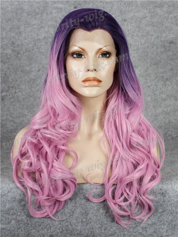 

Imstyle New Arrival Pink omber Pink Dark Rooted Natural Loose Curl Synthetic Lace Front Wig Drag Queen Wigs