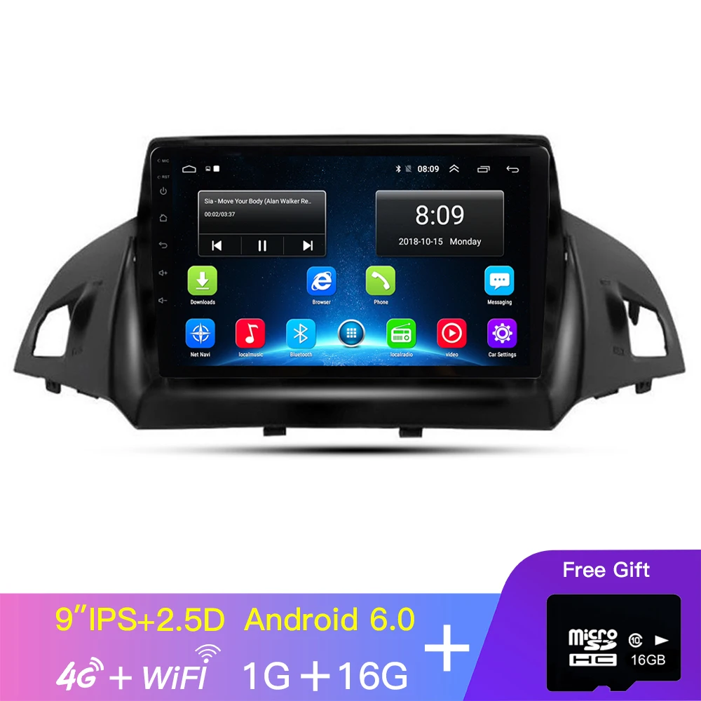 EKIY 9 ''2.5D Автомобильный мультимедийный плеер не 2 Din Android автомобильный Радио для Kuga 2013- gps Навигация стерео поддержка 4G/WIFi - Цвет: C9-FOCUS4-1-16-4G