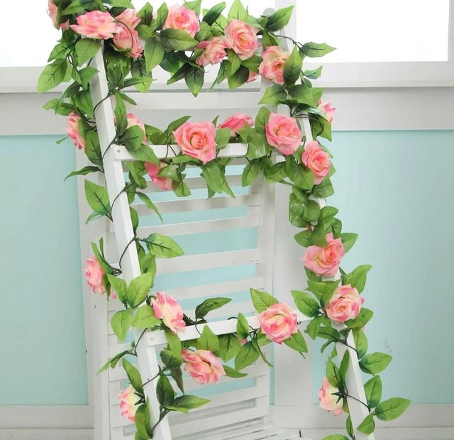 Artificial Rose Vine Flowers With Green Leaves Fake Silk Rose