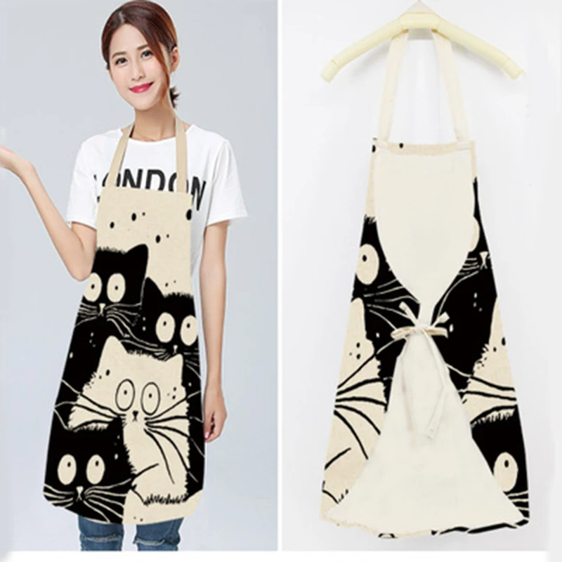 Kitchen Apron Funny Dog Bulldog Cat Printed Sleeveless Cotton Linen Aprons for Men Women Home Cleaning Tools 1PC