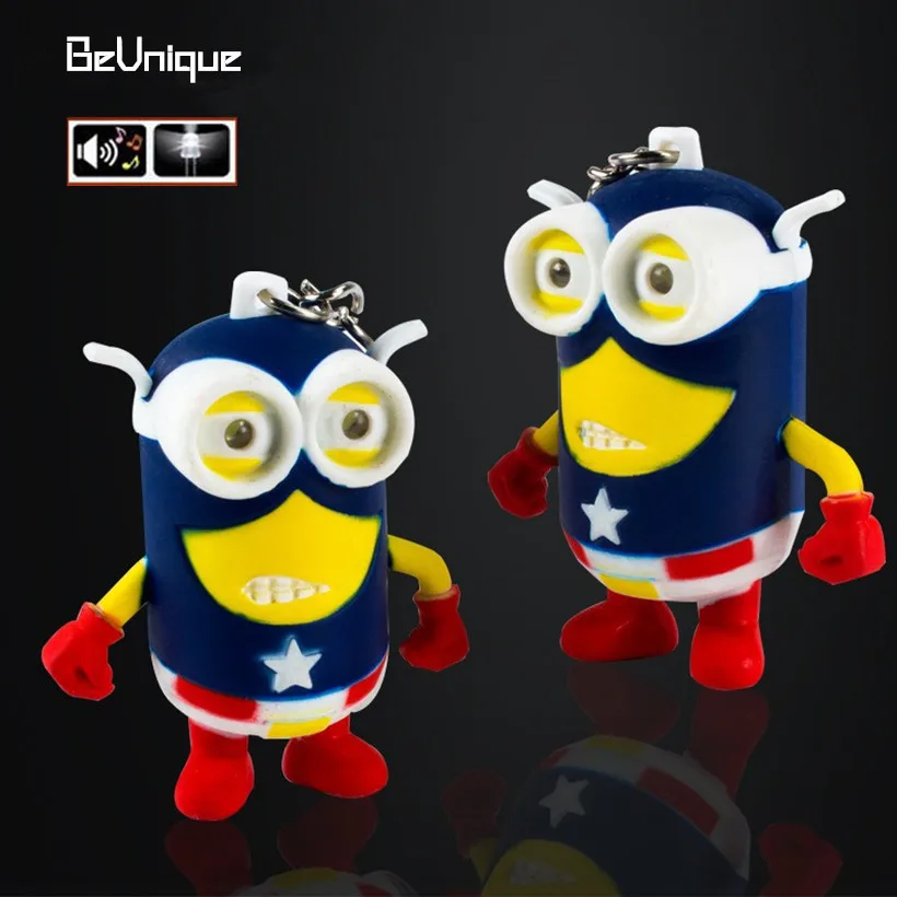 

Minions cosplay Captain America LED Keychain Cartoon animal Despicable me 2 Souned Key ring Creative gifts wholesale10pcs/lot