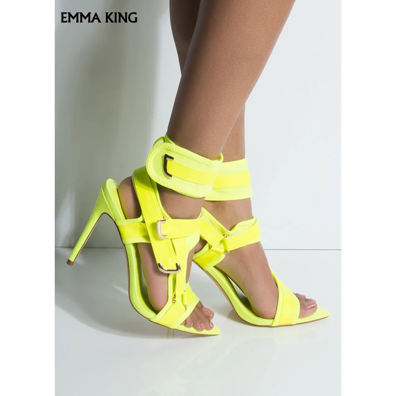 

2019 New Design Summer Open Toe Orange Sandals Women Strappy Stiletto High Heels Casual Ladies Shoes Party Dress Shoes Woman